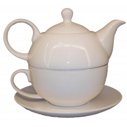 Set ceainic cu cana si farfurie pentru 1 persoana, Alb