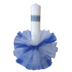 Lumanare ornata motiv traditional albastru