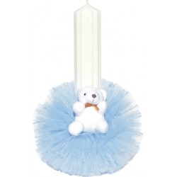 Lumanare canelata, pentru botez,  ornata, 6*35 cm , din ceara de parafina, pentru baieti