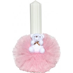 Lumanare canelata, pentru botez,  ornata, 6*35 cm , din ceara de parafina, pentru fetite